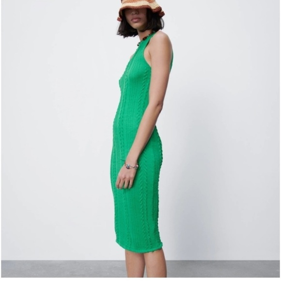 Zara Women’s Green Long Sleeveless Cable Knit Dress SZ M! - Picture 1 of 12